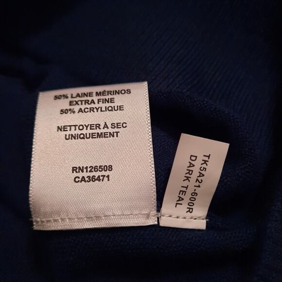 Thomas Dean Mens Sweater Size XXL Dark Teal Merino Wool Blend Crew Neck Pullover - Picture 4 of 5